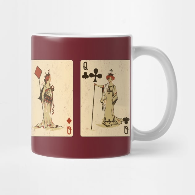 Four Queens of Vintage Playing Cards: Spades, Hearts, Diamonds, and Clubs by TwistedCharm